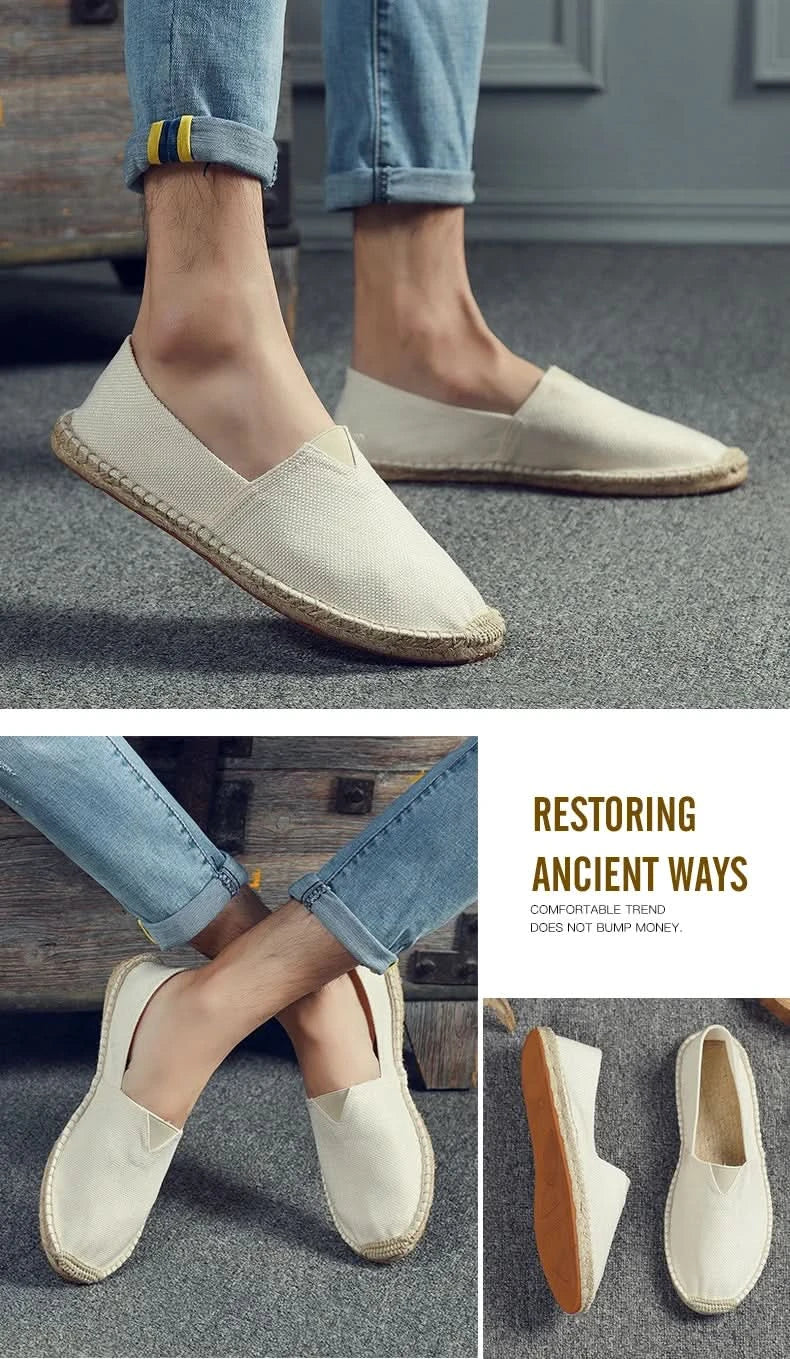 Women Sewing Flax Shoes Slip on Loafers Casual Shoes Man Espadrilles Hemp Canvas Flat Shoes Plus Size Fisherman Driving Footwear - M & M Global