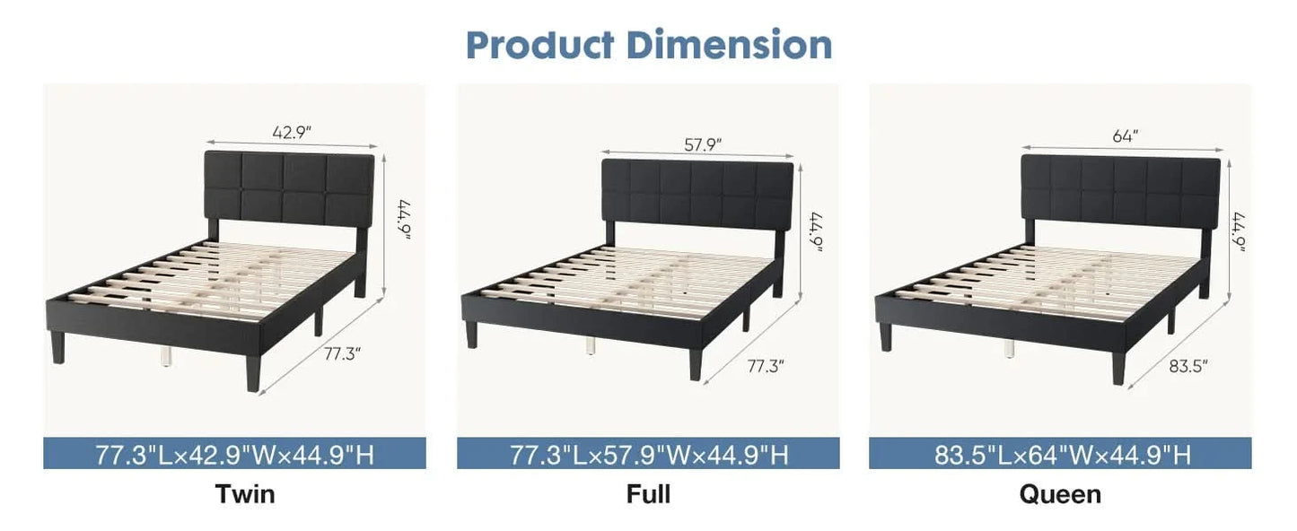 JHK Queen Bed Frame with Headboard No Box Spring Needed Linen Upholstered Wooden Platform Bed Frame with Wood Slats Support