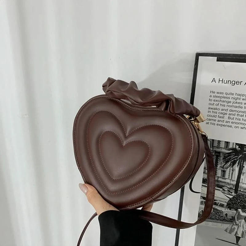 Luxury Quilted Handle Women PU Leather Shoulder Bag Fashion Heart Solid Color Crossbody Bag - M & M Global