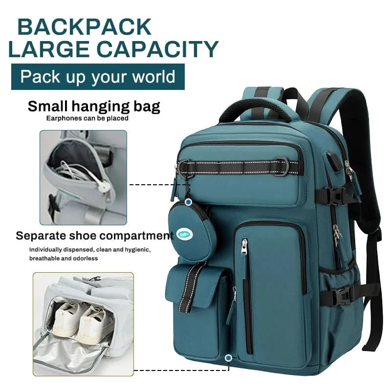 Fashionable large capacity multi pocket multifunctional outdoor travel backpack, handbag hiking bag suit - M & M Global