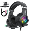 Wired Gaming Headset with Noise Cancelling Mic Compatible With PC PS4 PS5 Xbox Surround Sound RGB Light Over Ear Design