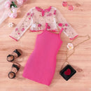 Kid Girl 2-7 Years old Long Sleeve Top Floral embroidery mesh Suspenders Skirt Princess Dresses Summer Outfit Clothing Set - M & M Global