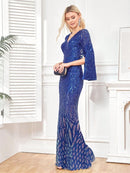 Elegant Sequins Evening Dresses Luxury Women Long Sleeves Party Mermaid Maxi Prom Cocktail Gowns