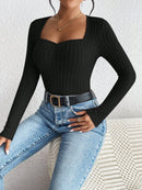 Women's Fashion Diamond Collar Knitted Base Shirt Casual Long Sleeve Top Knitwear Trendy Elegant Style
