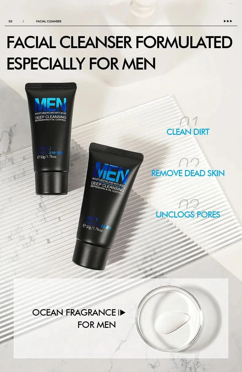 LAIKOU Men Facial Cleanser Face Wash Moisturizing Man Skin Care Oil Control Blackhead Remove Scrub Cosmetics Deep Norishing 50g - M & M Global