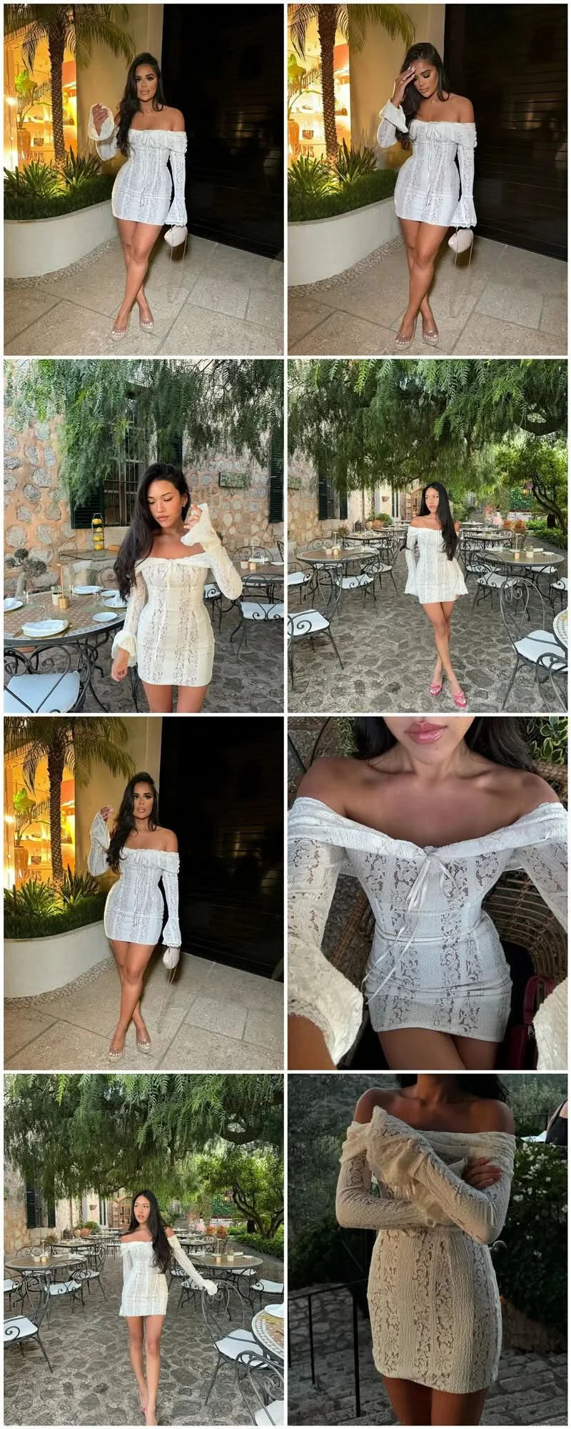 Mozision Floral Lace Off-shoulder Maxi Dress For Women White Strapless Backless Long Sleeve Bodycon Club Party Sexy Long Dress - M & M Global