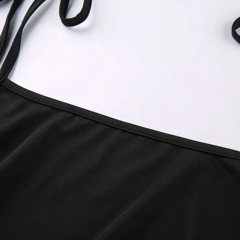 Fashion Strappy Ruched Sexy Black Dress Irregular Elegant Backless Long Dress Party Summer Dresses Women Clothes Vintage Dress - M & M Global