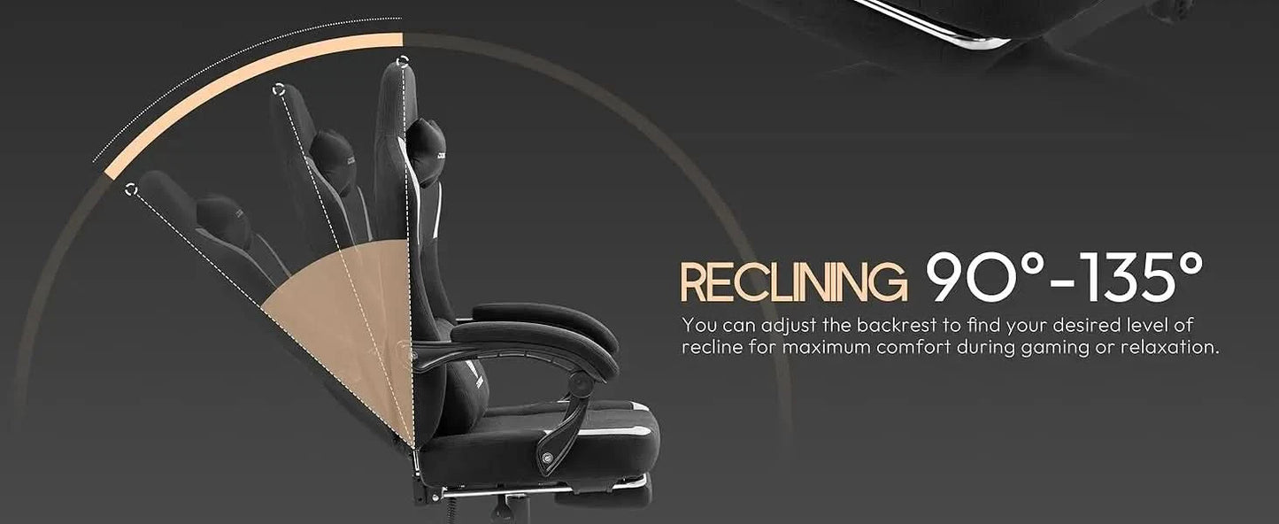 Dowinx Fabric Gaming Chair with Pocket Spring Cushion,Breathable Computer Chair with Massage Lumbar Support and Footrest