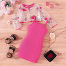Kid Girl 2-7 Years old Long Sleeve Top Floral embroidery mesh Suspenders Skirt Princess Dresses Summer Outfit Clothing Set - M & M Global