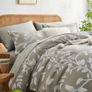 7Pcs Leaf Printing Comforter Set for Queen, warm khaki, soft , comfortable,room decoration,ideal gift, universal for all seasons