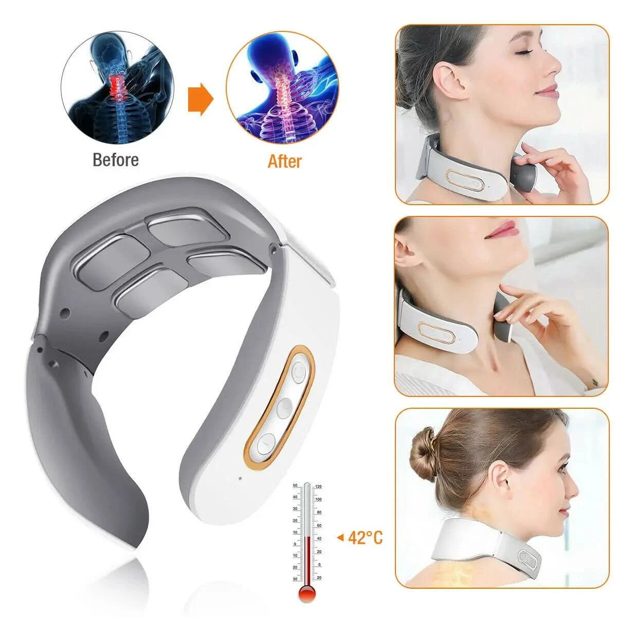 Electric Neck Shoulder Pulse Massager Kneading 4 Head TENS Magnetic Pulse Heating Cervical Vertebra Relax Pain Relief Massage - M & M Global