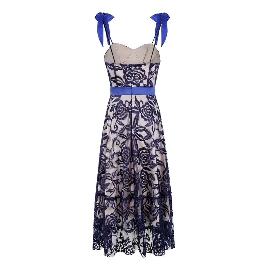 Sexy Lace Jacquard See Through Women Dress Sleeveless Tie Up Backless lace Long Dress Summer Party Ladies Bandage Party Dress - M & M Global