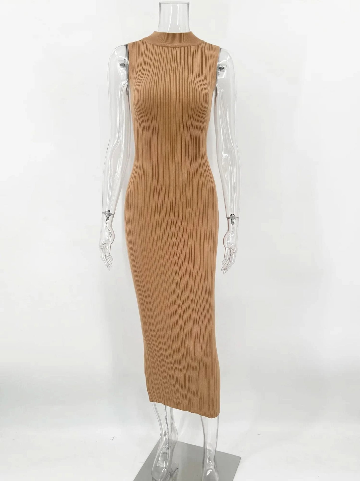 Tossy Sleeveless Knitwear Turtleneck Long Dress Female Slim Elegant Fashion Autumn 2023 Ribbed Knit Dress For Women Maxi Dress - M & M Global