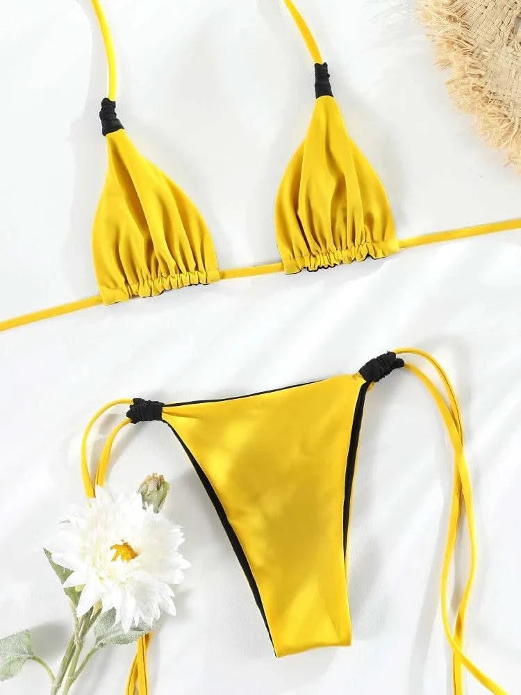 Bikini 2024 Women Bandage Bikini Set String Swimsuit Women Summer Bathing Suit Sexy Biquini Micro Thongs Beach Wear - M & M Global