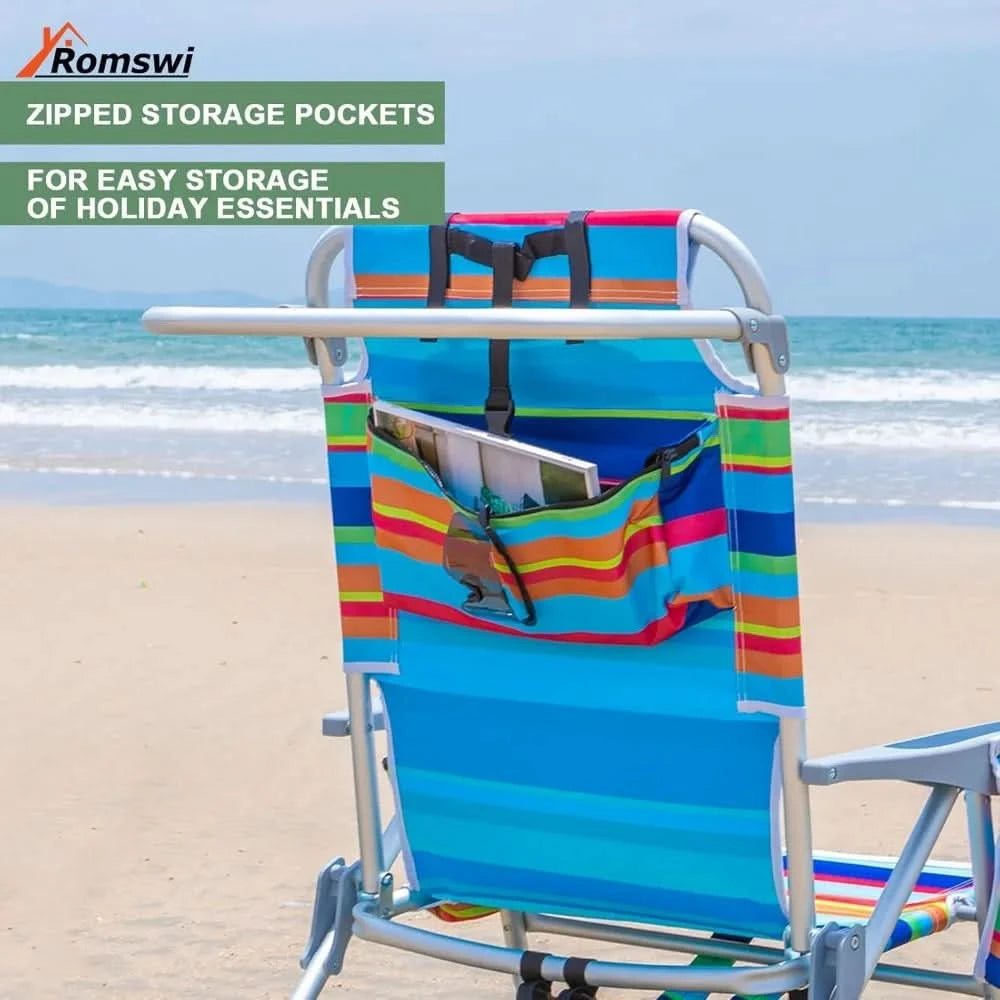 Beach Chairs 5 Position, 2 Pack Portable Folding Backpack Beach Chair Heavy Duty with Cooler Bag, Cup Holder for Outdoor Lawn P