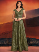 New Luxury V-Neck Beading Green Sequins Evening Dresses Elegant Long Women V-back Wedding Party Long Prom Cocktail  Gowns