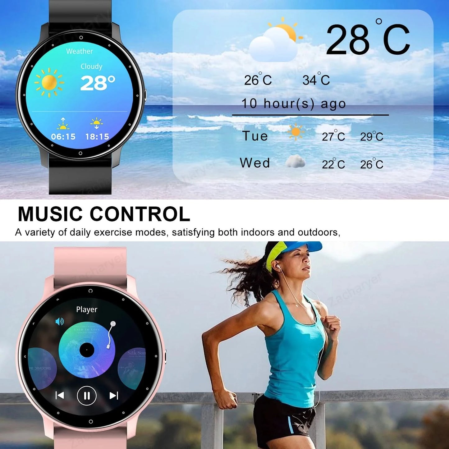 Smart watch with full touch screen, call, message reminder and other functions, compatible with iPhone/Android phones