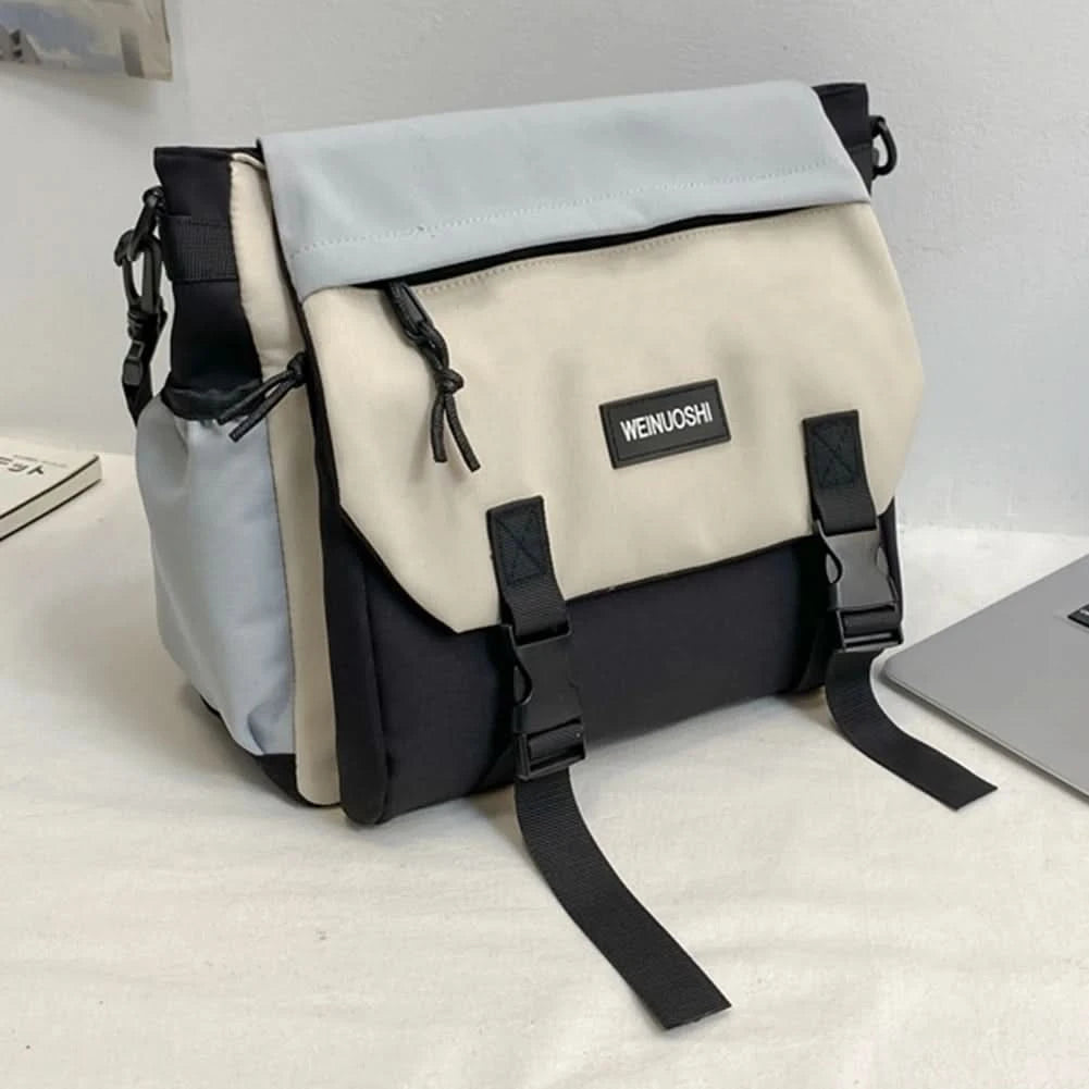 Unisex Student Messenger Bag Large Capacity Leisure Sling Bag Contrast Color Nylon Satchel Bag for College Travel Business - M & M Global