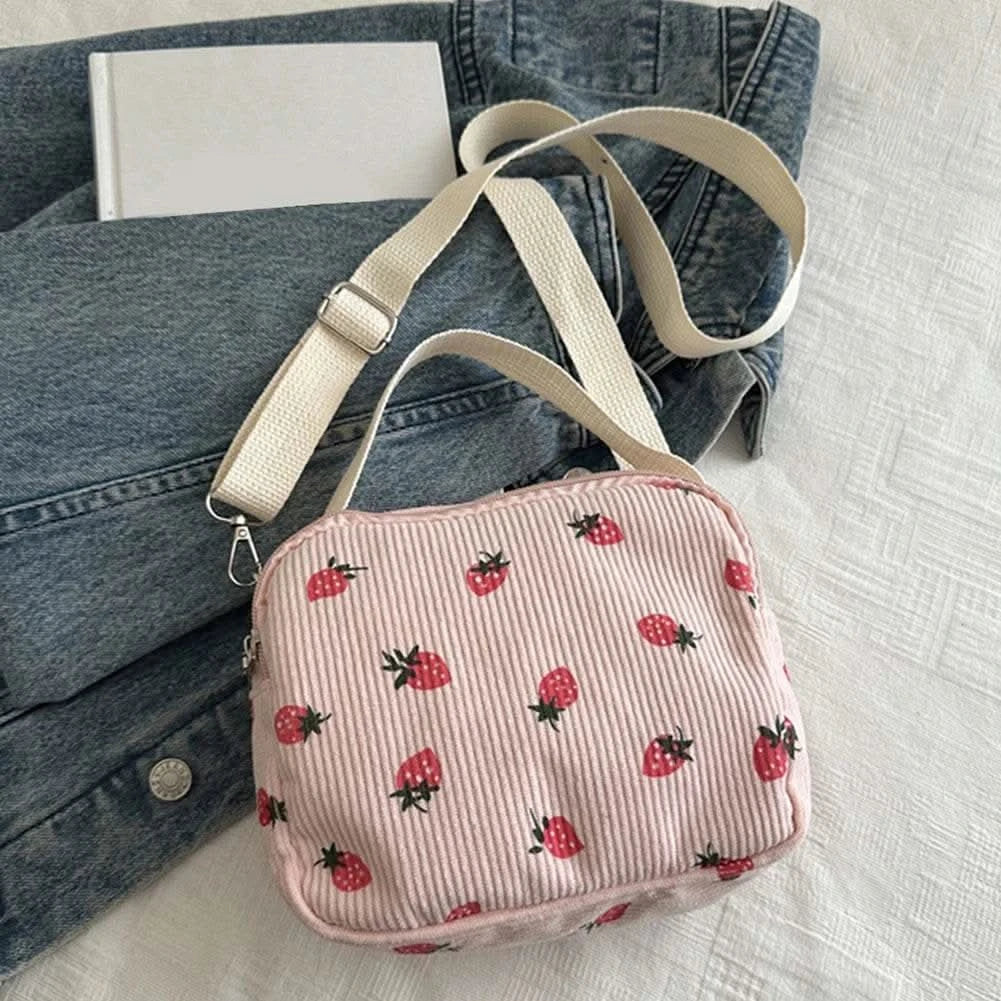 Corduroy Cartoon Shoulder Bag with Adjustable Strap Trendy Crossbody Bag Adorable Shoulder Bag Women Commute Bag - M & M Global