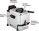 3.5L Stainless Steel Deep Fryer with Basket, 1700W, Oil Filtration, Temp Control, Digital Timer, Dishwasher Safe Parts - M & M Global