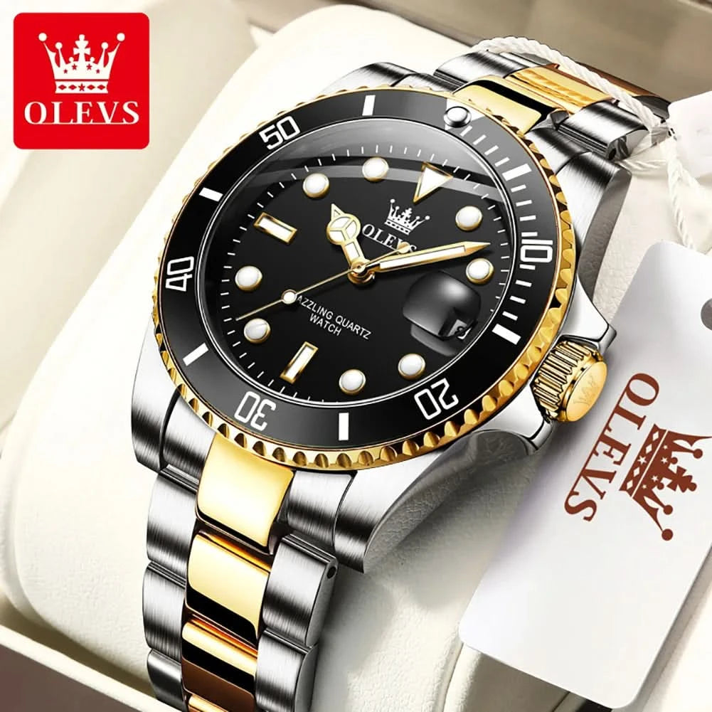 OLEVS Watches for Men with Date Luxury Big Face Waterproof Mens Wristwatch Analog Dress Two Tone Stainless Steel Man Watch - M & M Global