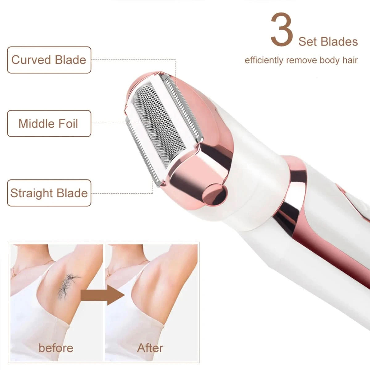 Women Electric Shavers Razors on Leg Armpit, Epilator Nose Hair Remover Facial Body Bikini Eyebrow Beard Mustache Women Trimmer - M & M Global