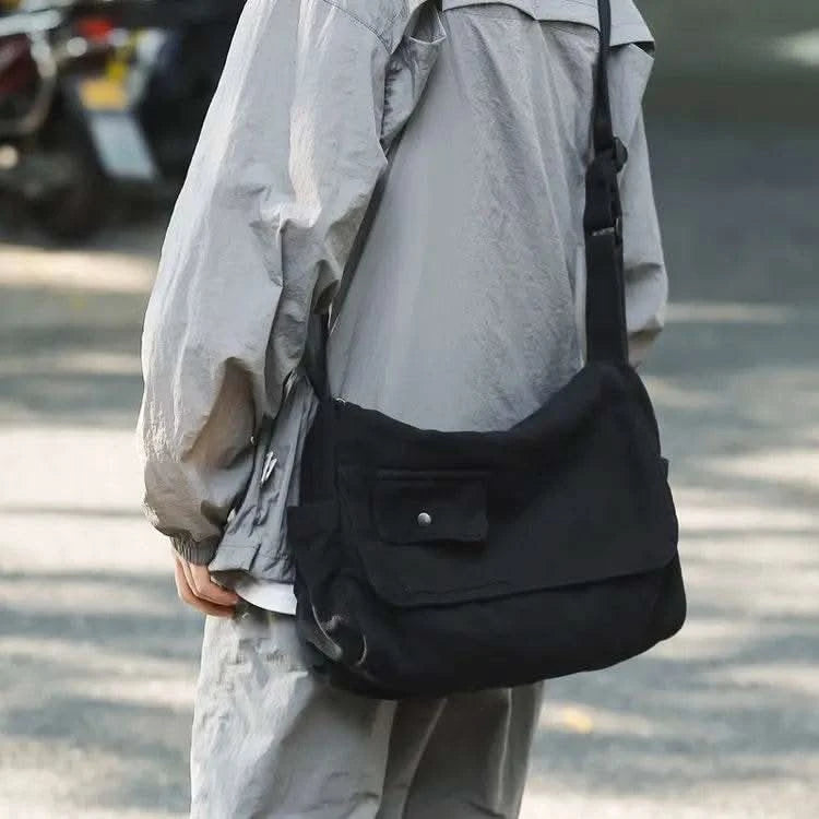 Casual Canvas Messenger Bag Versatile Flip Large Capacity Shoulder Book Bag For Student Adjustable Crossbody Bag For Men Women - M & M Global