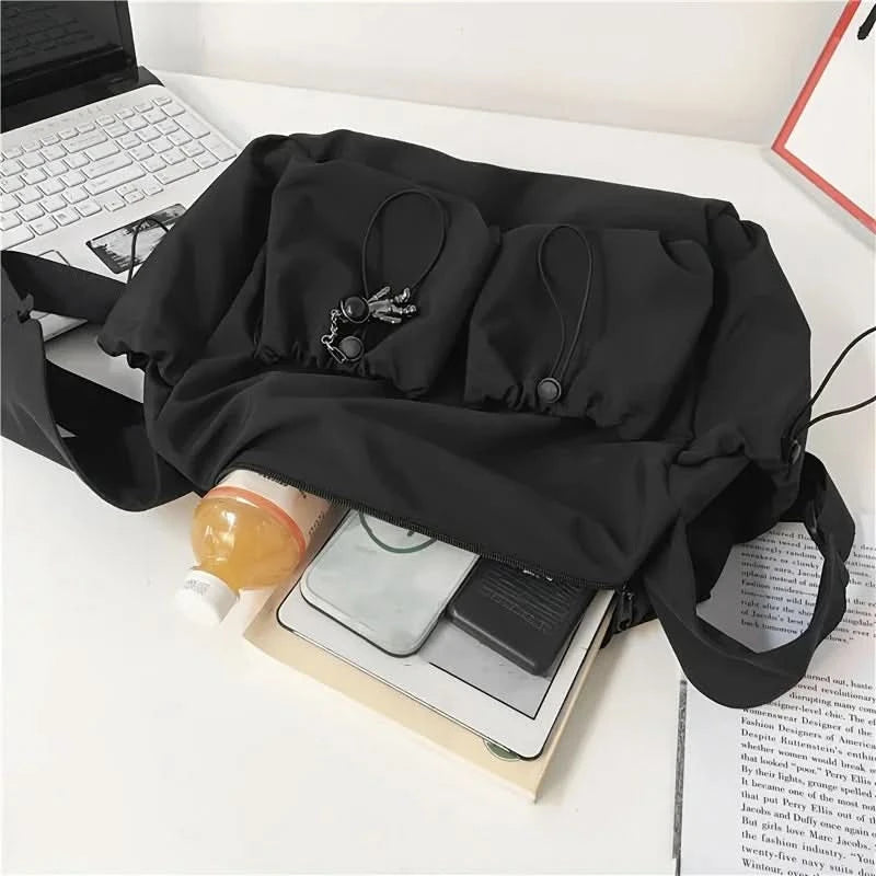 Fashionable Crossbody Bag with Drawstring Accent - Spacious & Secure Zipper Closure - Includes Stylish Bag Charm - M & M Global