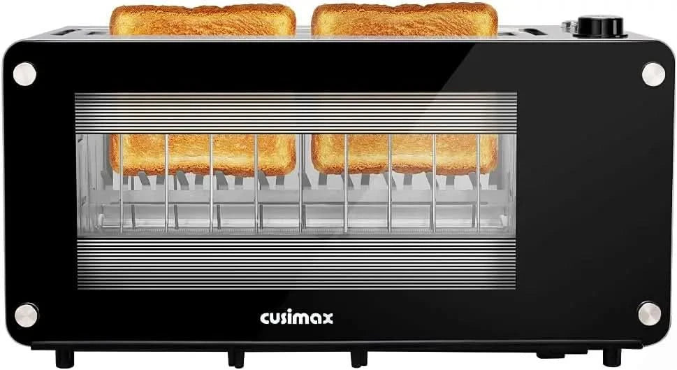 Toaster 2 Slice, Toaster Long Slot with Glass Window Bagel Toasters, Artisan Bread Toaster Stainless Steel Wide Slot with Automa - M & M Global
