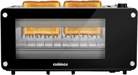 Toaster 2 Slice, Toaster Long Slot with Glass Window Bagel Toasters, Artisan Bread Toaster Stainless Steel Wide Slot with Automa - M & M Global