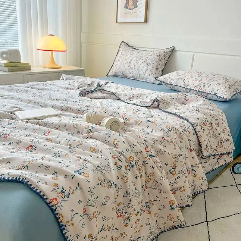 Summer Quilt Cotton Floral French Style Double  Air-conditioned Quilt, Double-layer Summer Blanket Comforter Duvet   이불 - M & M Global