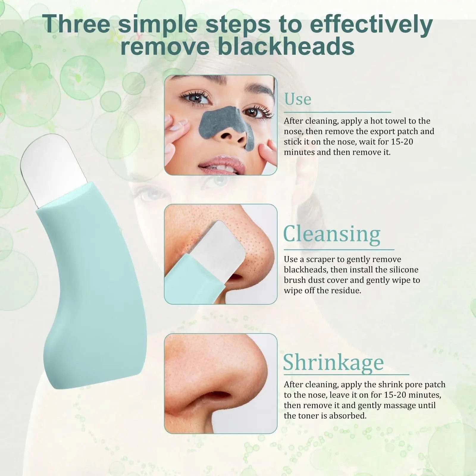 Blackhead removal tool, stainless steel facial scraper tool, black head extractor, silicone brush with dust-proof cover for skin - M & M Global