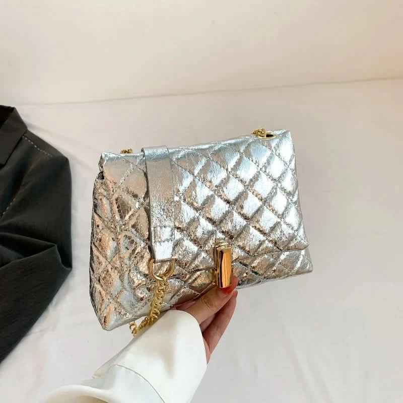 Luxury Laser Design Chevron Quilted Shoulder Bag  Women's High Quality Embroidered Thread PU Leather Crossbody Messenger Bag - M & M Global