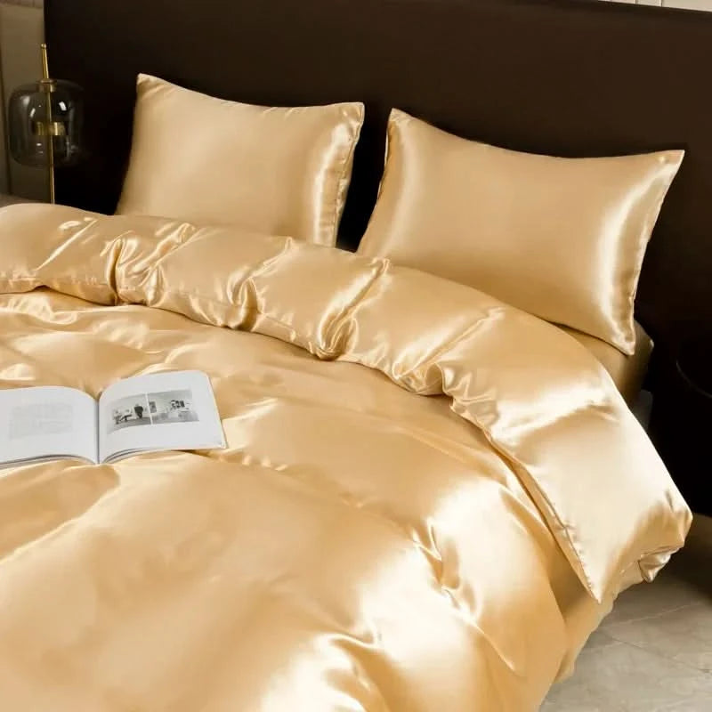 Solid Color Satin Duvet Cover Set,Quilt Cover and Pillowcases,Luxurious Bedding Ensemble with Rich Sheen,Easy Care,Wrinkle-Free - M & M Global