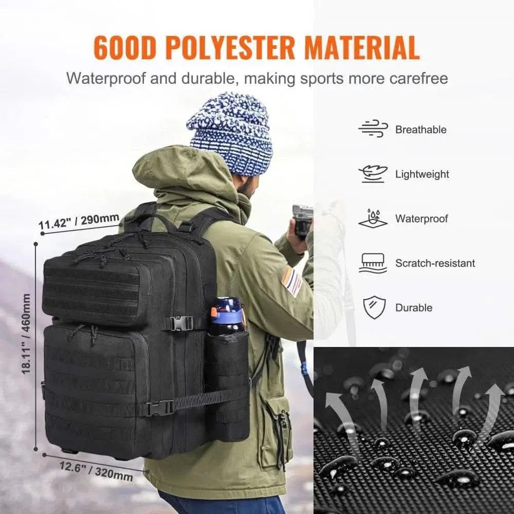 45L Tactical Military Backpack Molle Compatible 3 Compartment for men 's Hiking Bug Out Bag With Bottle Holder - M & M Global