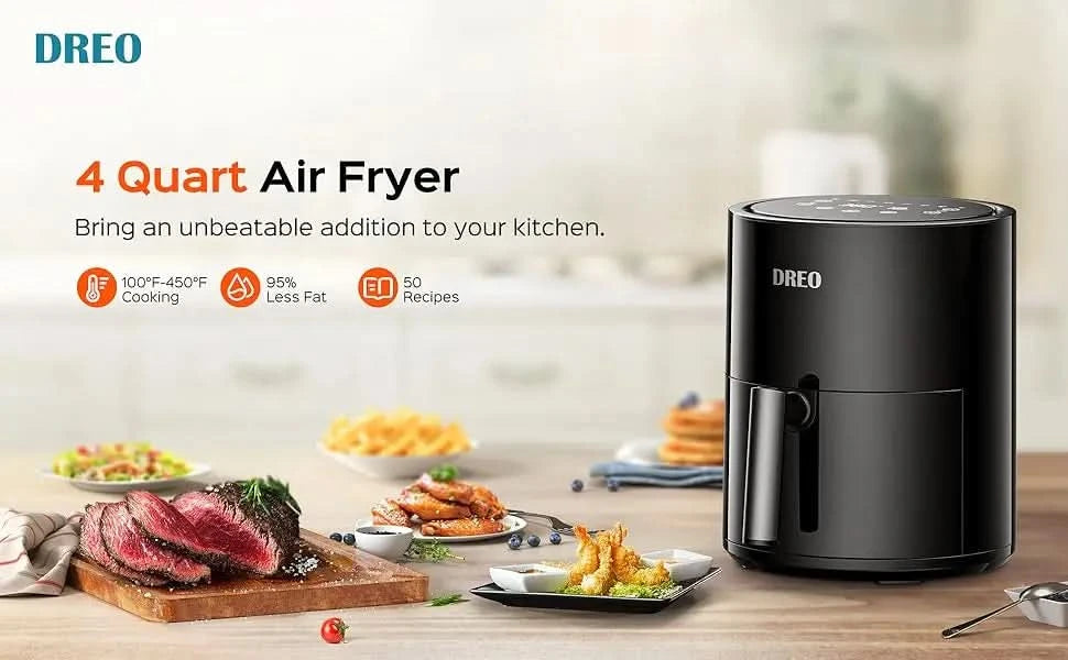 Air Fryer - 100℉ to 450℉, 4 Quart Hot Oven Cooker with 50 Recipes, 9 Cooking Functions on Easy Touch Screen, Preheat, Shake Remi - M & M Global