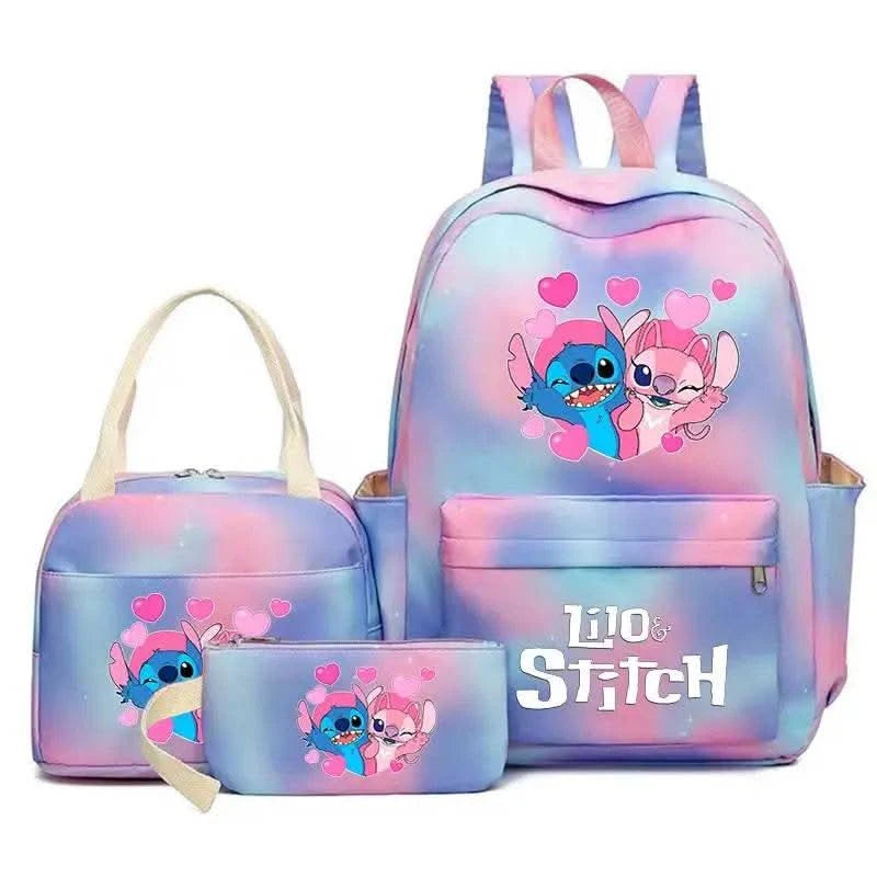 3Pcs Lilo Stitch Colorful Backpack Set With Tote and Pouch Large Capacity Lightweight And Breathable Outdoor Knapsack - M & M Global