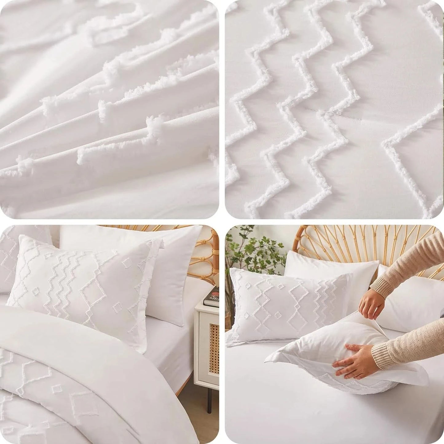 7-Pcs Bohemian tufted Comforter sets, soft comfort, Bedding Sets, room decor, all-seasons, ideal gift, Queen/King
