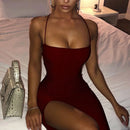Sexy Bright Diamond Low-Neck Backless Long Dress Women Spaghetti Strap Lace Up Dresses Party Bodycon Elegant Princess Dress 2022 - M & M Global