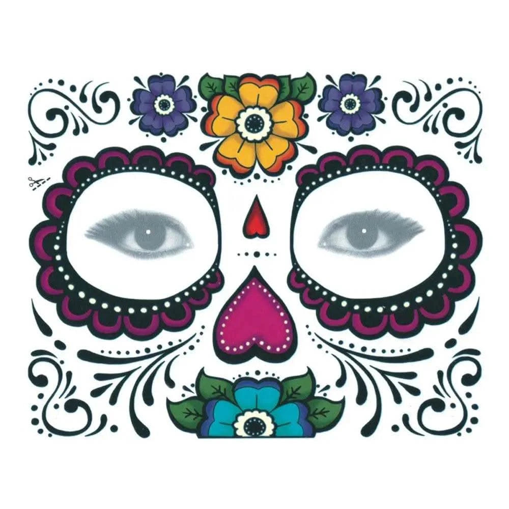 Day of The Dead Skull Face dress up Temporary Tattoo Stickers Pop Halloween Facial makeup Special Waterproof Face tattoo - M & M Global