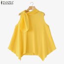 ZANZEA Women T-Shirts Summer Tops 2025 Solid Sleeveless Tees Fashion Asymmetrical Tunic Casual Loose Scarf O Neck Pullovers