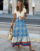 boho print maxi skirt women fashion high waist 3D printting long dress casual loose summer high waist skirts for women 2024 - M & M Global