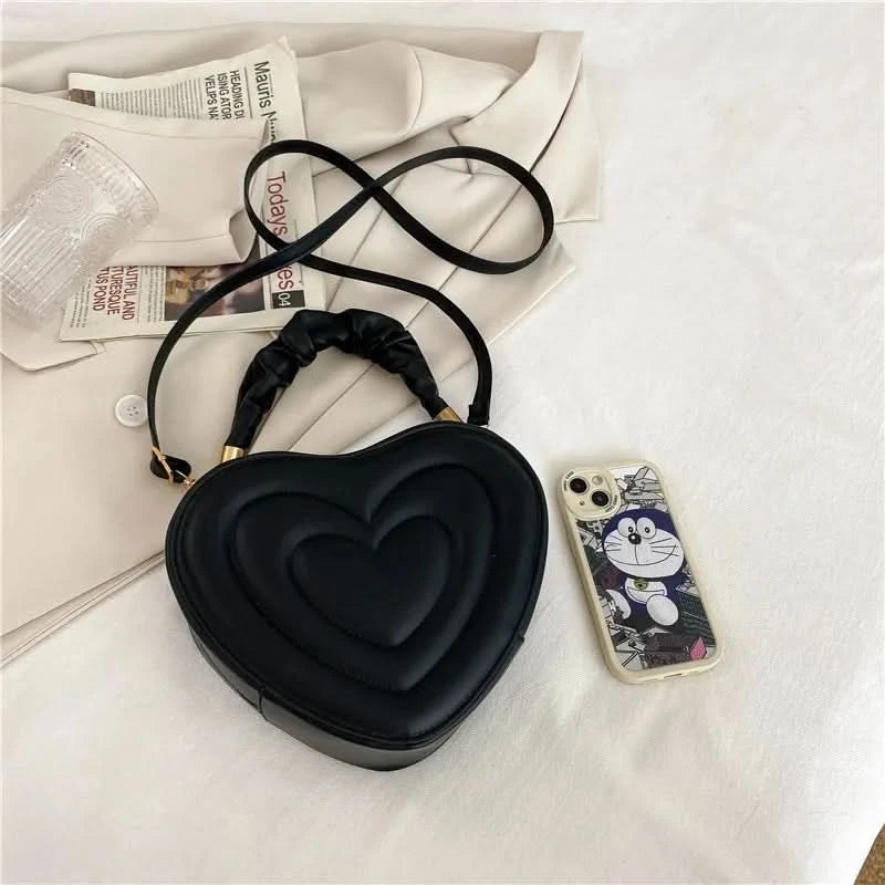 Luxury Quilted Handle Women PU Leather Shoulder Bag Fashion Heart Solid Color Crossbody Bag - M & M Global