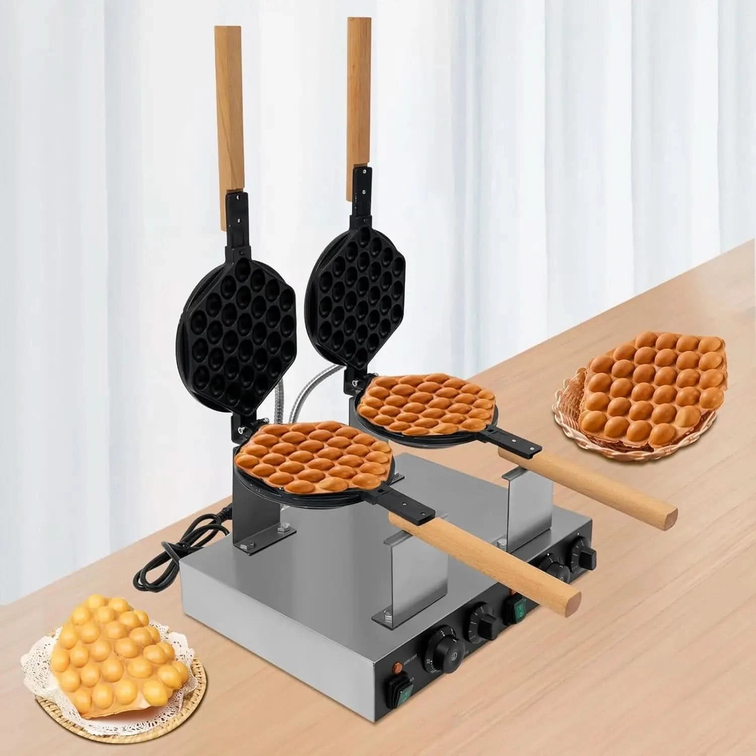 Double-head Honeycomb Egg Waffle Making Machine Non Stick Stainless Steel Pancake Maker Hong Kong Egg Waffle Maker For Restauran - M & M Global