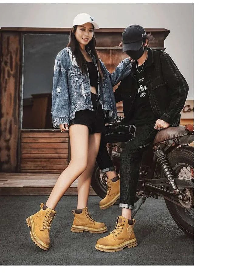 Boots Men High Top Boots High Quality Women Leather Shoes Fashion Outdoor Sneakers Men Lace Up Non-Slip Ankle Boots for Couple - M & M Global