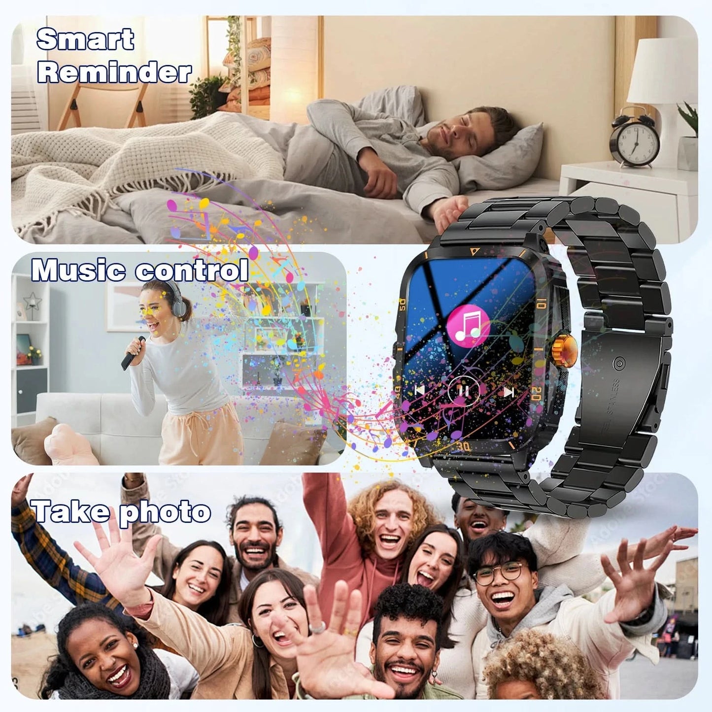 Smart Watch, Wireless Calls, Message Reminders, Multi-Sports Mode, Music Playback, Suitable For Iphone/Android Phones