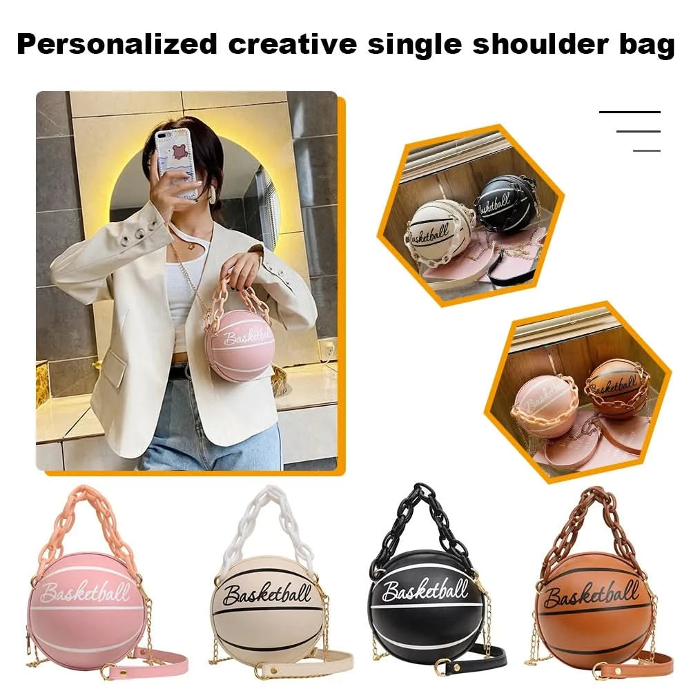 Fashion Chic Women Ball Handbag Round Basketball Football Shape Party Dress Faux Leather Crossbody Girls Coin Purse Shoulder Bag - M & M Global