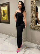 Tossy Tee Bow Off-Shoulder Slim Long Dress For Women Patchwork Fashion Elegant Hollow Out Backless Clothes Female Party Dress - M & M Global