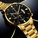 2023 Fashion Men Gold Stainless Steel Watch Luxury Calendar Quartz Wrist Watch Mens Business Watches for Man Clock Reloj Hombre - M & M Global