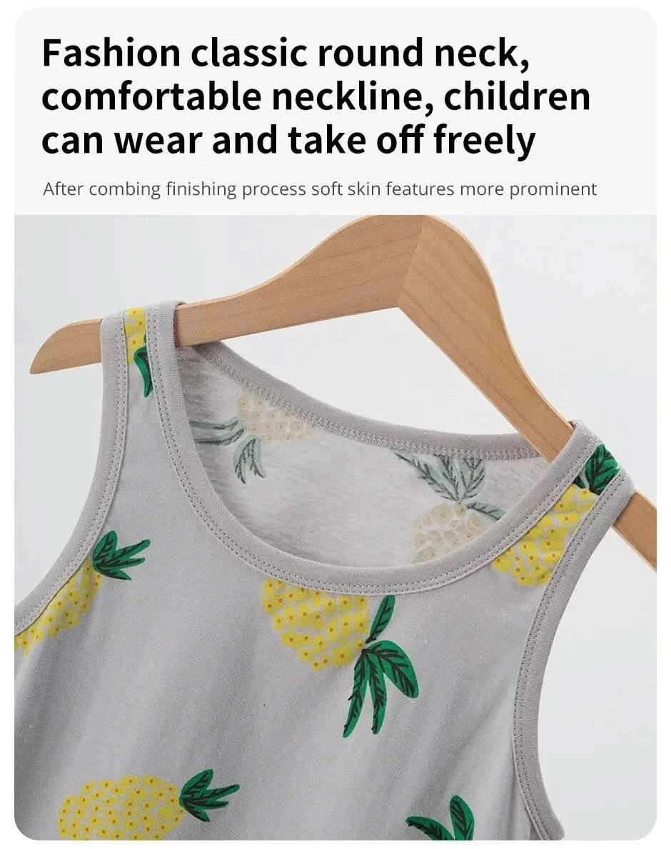 Summer CHILDREN'S Cotton Vest Set Cute Pineapple Boys and Girls Sports Casual Clothes - M & M Global